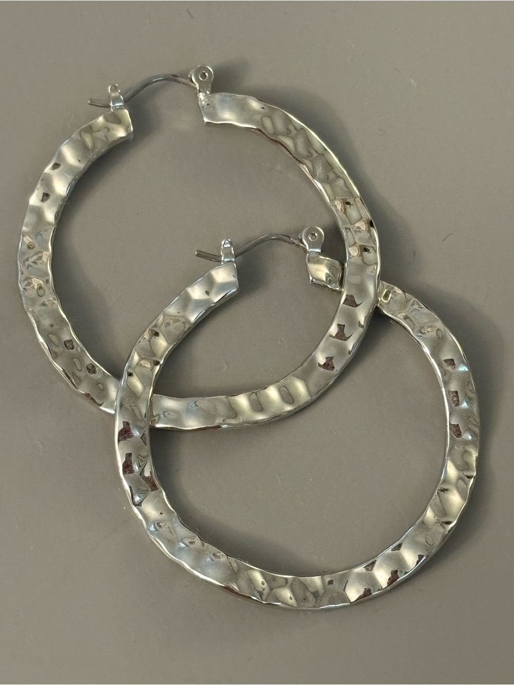 Silver Hammered Hoop Earrings - Women Jewelry